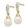 14k 6-7mm White Round FW Cultured Pearl .08ct Diamond Dangle Earrings