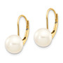 14K 8-9mm White Button Freshwater Cultured Pearl Leverback Earrings