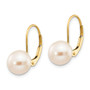 14k 8-9mm White Round Freshwater Cultured Pearl Leverback Earrings