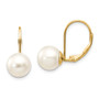 14k 8-9mm White Round Freshwater Cultured Pearl Leverback Earrings
