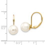 14k 8-9mm White Round Freshwater Cultured Pearl Leverback Earrings