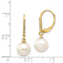 14k 8-9mm White Round FWC Pearl .05ct Diamond Leverback Earrings