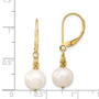 14k 8-9mm Near Round White FWC Pearl Leverback Earrings