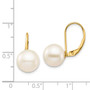 14K 9-10mm White Round Freshwater Cultured Pearl Leverback Earrings