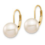 14K 9-10mm White Round Freshwater Cultured Pearl Leverback Earrings