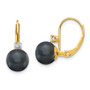14k 7-8mm Black FW Cultured Pearl AA Diamond Leverback Earrings