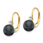 14k 7-8mm Black FW Cultured Pearl AA Diamond Leverback Earrings