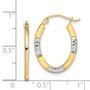 10K & Rhodium Diamond Cut Oval Hoop Earrings