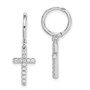 Sterling Silver Rhodium-plated CZ Cross Hinged Hoop Earrings