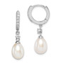 Sterling Silver Rhod-plat 7-8mm Rice FWC Pearl CZ Hoop Dangle Earrings