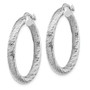 14k 3x20mm White Gold Diamond-cut Round Hoop Earrings