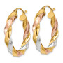 14k Tri-color Light Twisted Hoop Earrings