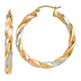 14k Tri-color Light Twisted Hoop Earrings