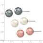 Sterling Silver RH 10mm Wht/Rose/Grey Imitation Shell Pearl Earring Set