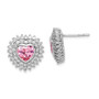 Sterling Silver Rhodium-plated 6mm Pink Heart CZ Post Earrings