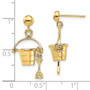 14K 3-D Beach Bucket w/ Shovel Dangle Earrings