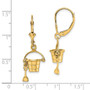 14K 3-D Beach Bucket w/ Shovel Leverback Earrings