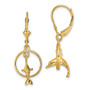 14K 3-D Dolphin Jumping Through Hoop Leverback Earrings