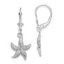 14K White Gold Textured & Polished Starfish Leverback Earrings