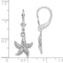 14K White Gold Textured & Polished Starfish Leverback Earrings