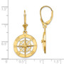 14K Nautical Compass Leverback Earrings
