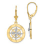 14K w/ Rhodium-Plated Nautical Compass Leverback Earrings