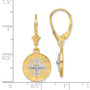 14K w/ Rhodium-Plated Mini Nautical Compass Leveback Earrings