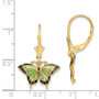 14K Butterfly w/ Green Stained Glass Wings Leverback Earrings