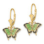 14K Butterfly w/ Green Stained Glass Wings Leverback Earrings