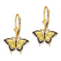 14K Butterfly w/ Yellow Stained Glass Wings Leverback Earrings