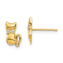 14K Sitting Cat CZ Bowtie Stud Earrings