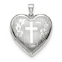 Sterling Silver Rhodium-plated 24mm D/C Cross Ash Holder Heart Locket