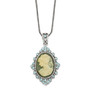 Sterling Silver Blue Crystal Cameo Pendant w/ 16 Chain