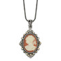 Sterling Silver Resin Cameo w/Crystal Pendant on 16in Chain