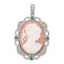 Sterling Silver Clear & Green CZ and Plastic Cameo Pendant
