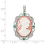 Sterling Silver Clear & Green CZ and Plastic Cameo Pendant