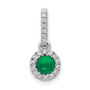 14k White Gold Halo Diamond & Cabochon .47 Emerald Pendant