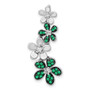 14k White Gold Rhodium Plated Diamond & Emerald 4 Flowers Pendant