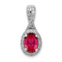 14k White Gold Diamond & Ruby Twisted Halo Oval Pendant