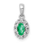 14k White Gold Halo Diamond & Oval Emerald Pendant