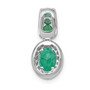 14k White Gold Halo Diamond & Oval Emerald Pendant