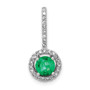 14k White Gold Halo Diamond & Emerald Pendant
