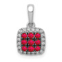 14K White Gold Diamond & .23 Ruby Square Pendant
