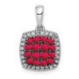 14k White Gold Diamond & .71 Ruby Square Pendant