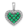 14K White Gold Rhodium Plated Diamond & Emerald Heart Pendant