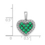 14K White Gold Rhodium Plated Diamond & Emerald Heart Pendant