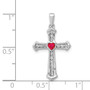 14k White Gold Ruby & Diamond Heart Cross Pendant