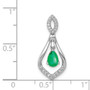14k White Gold Diamond and Teardrop Emerald Dangle Pendant