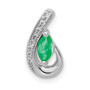 14k White Gold Teardrop Diamond & Emerald Pendant