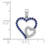 14k White Gold Diamond and Sapphire Double Heart Pendant